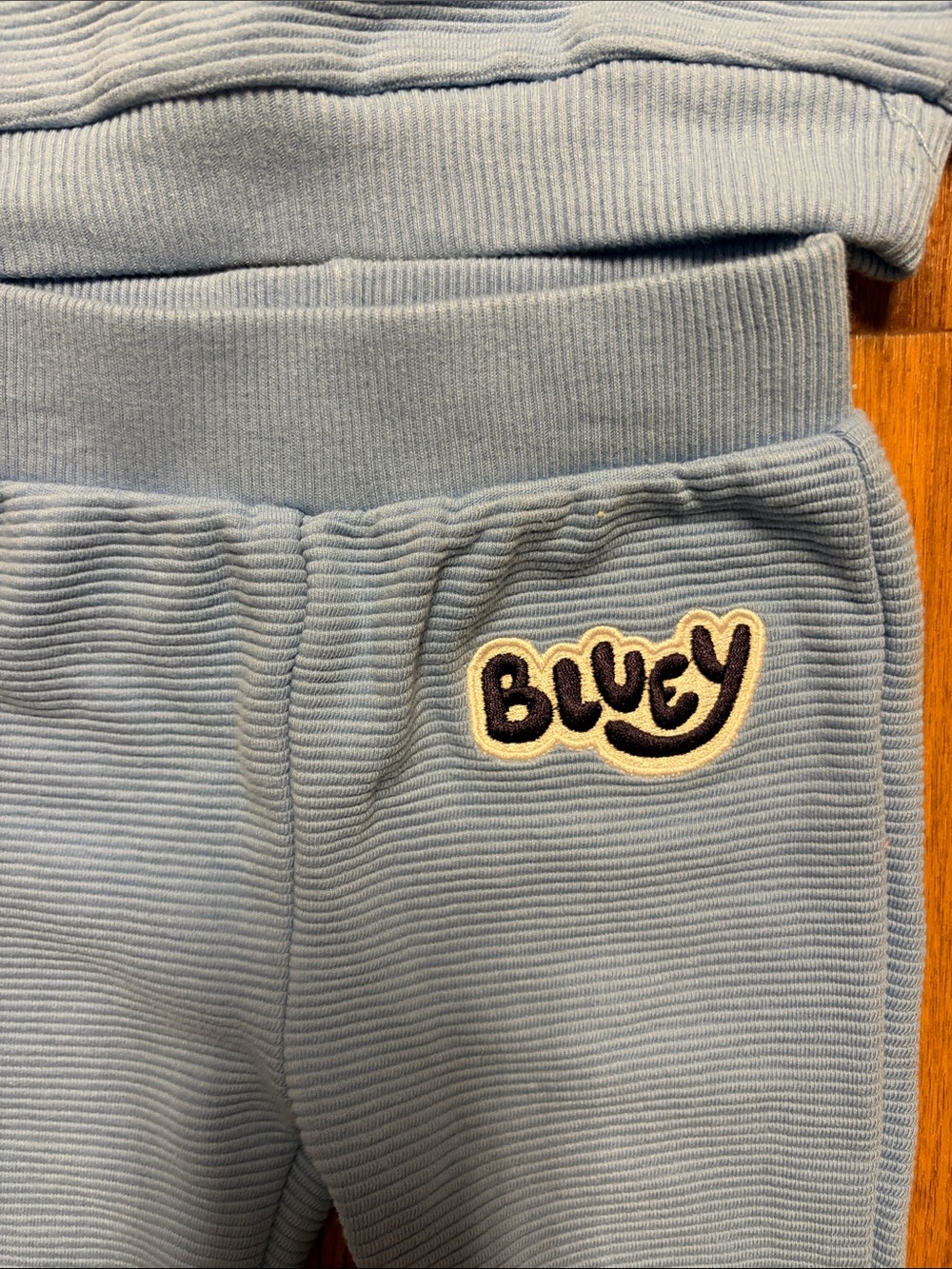 Bluey Blue Ribbed Kids Jogger Set Embroidery On Top And Bottom Size 3-6 Months - Picture 3 of 7